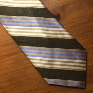 Ike Behar Green and Gold Striped Necktie